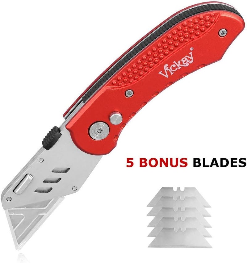 Vickay Box Cutter Folding Utility Knife Heavy Duty with 5 SK5 Quick Change Blades, Safety Axis Lock Design Razor Knife, Lightweight Aluminum Body Belt Clip for Office - Image 5